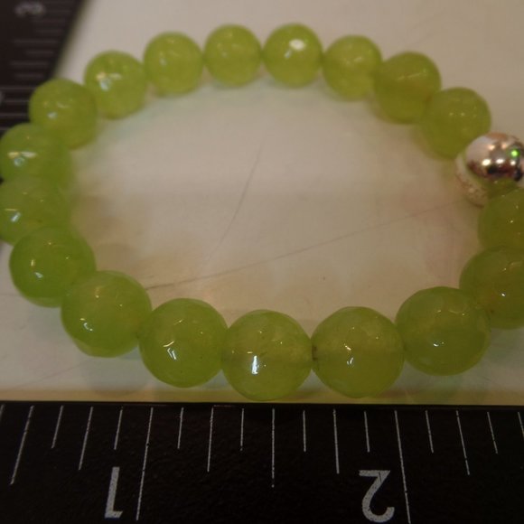 Lime Faceted Cut Glass Beaded Bracelet W 9.25 Sterling Silver Bead 7" $116 NWOT - Picture 6 of 6